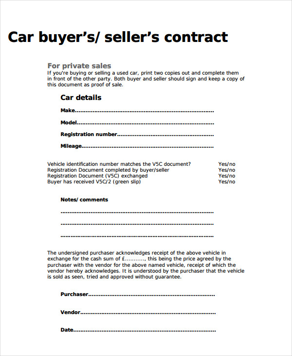 Selling Contract Template Sample