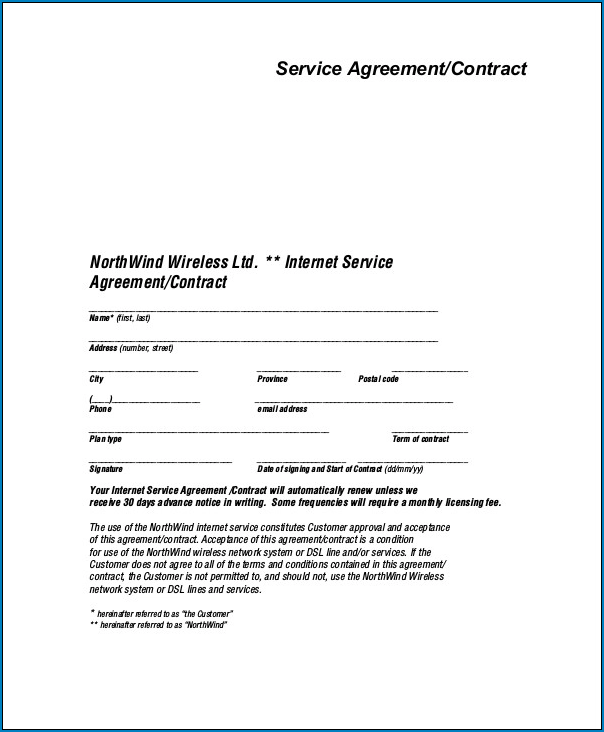 Service Agreement Contract Template Sample