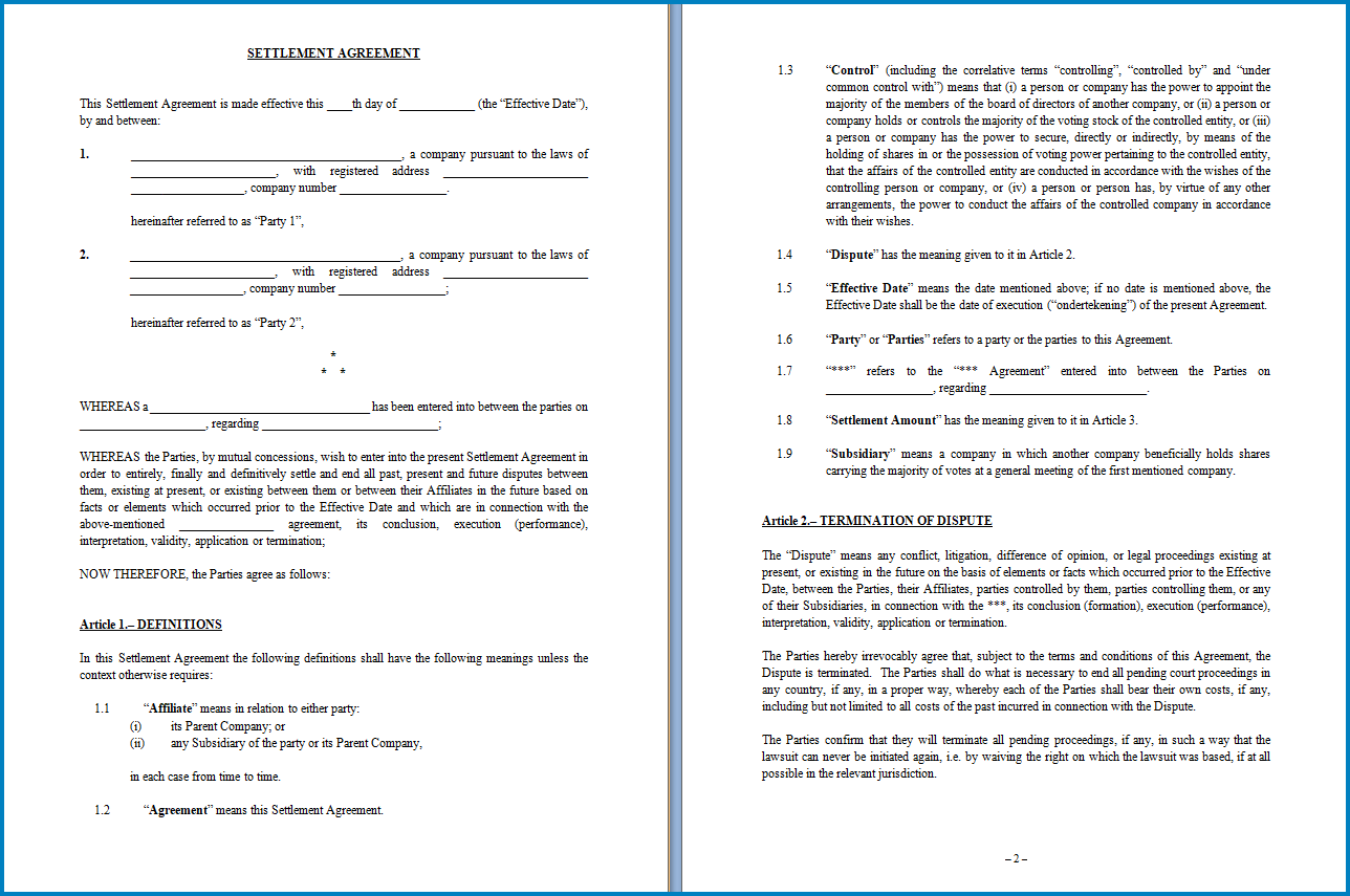 Settlement Agreement Template