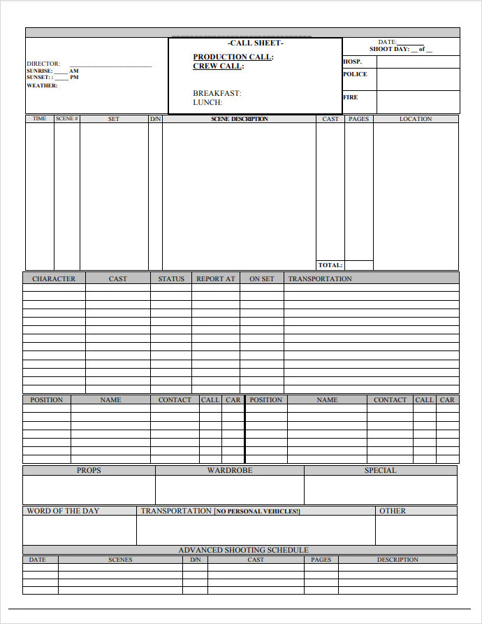 Shooting Schedule Template 01