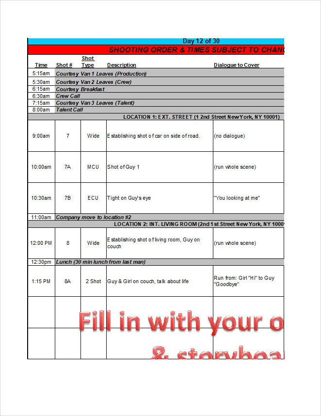 Shooting Schedule Template 02