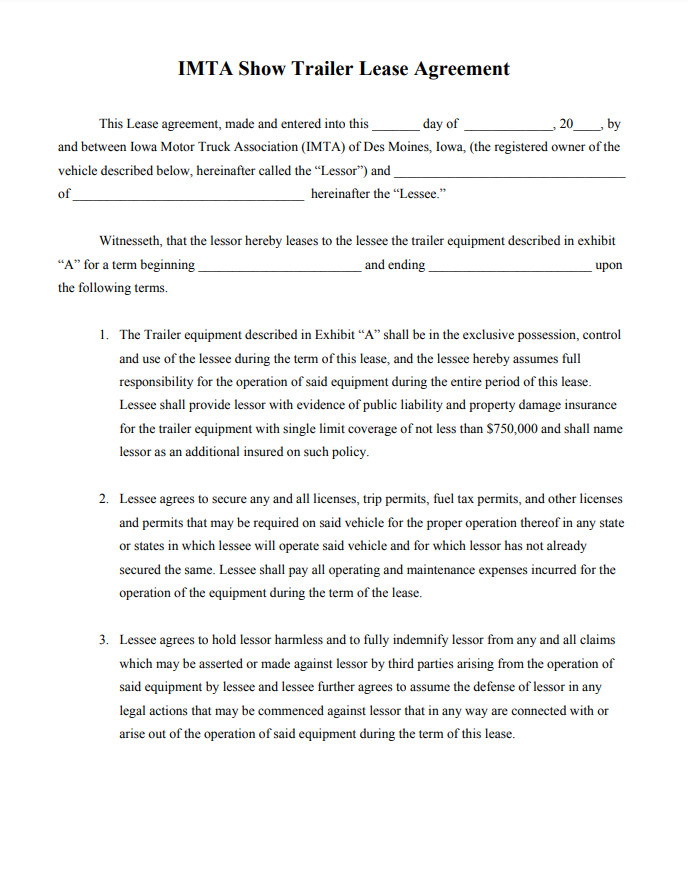 Show Trailer Lease Agreement Template