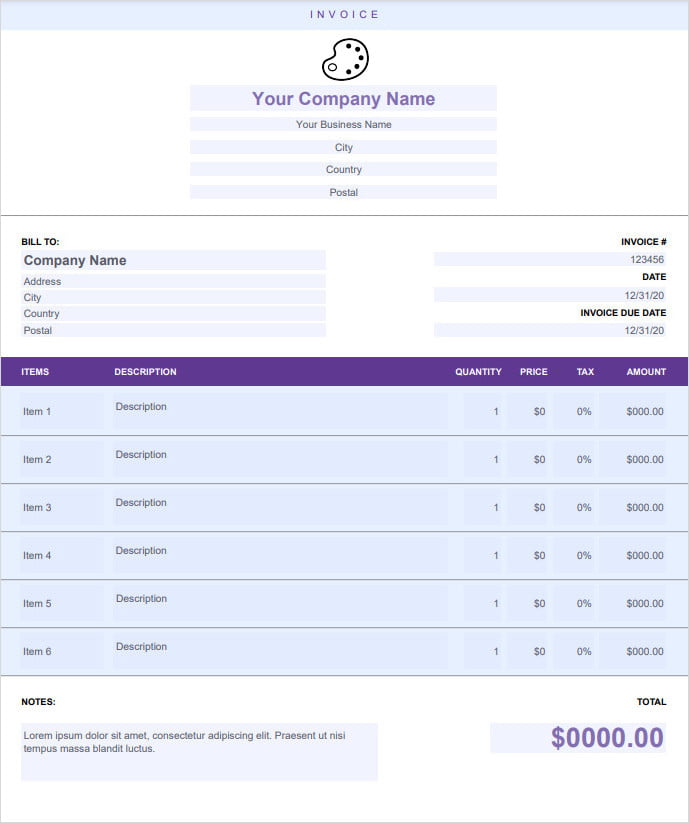 Simple Artist Invoice Template