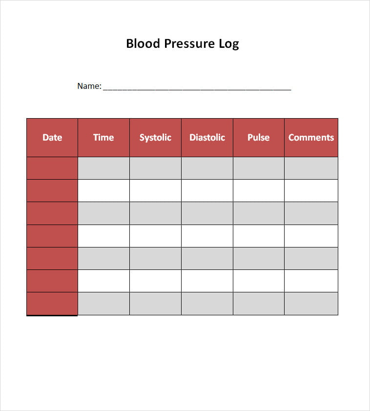 Simple Blood Pressure Log Template Word