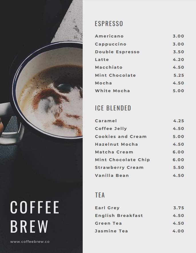 Simple Design Drink Menu Template