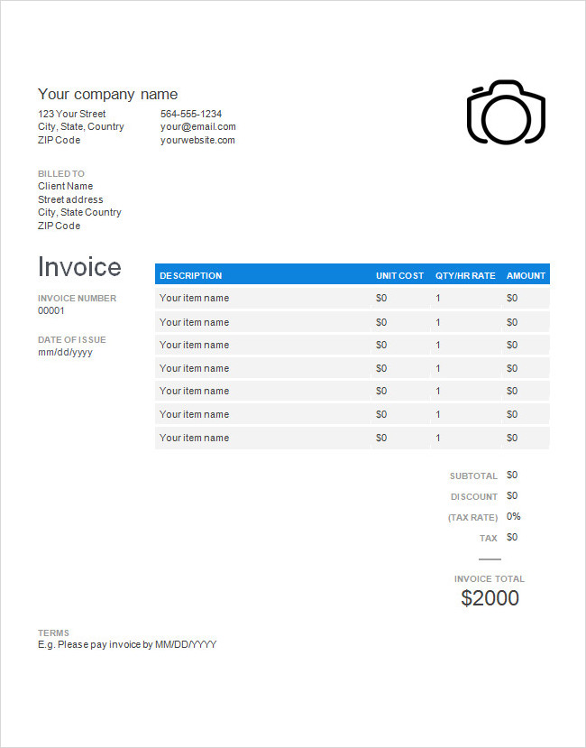 Simple Photography Invoice Template