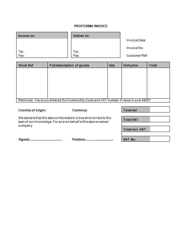 Simple Proforma Invoice Template