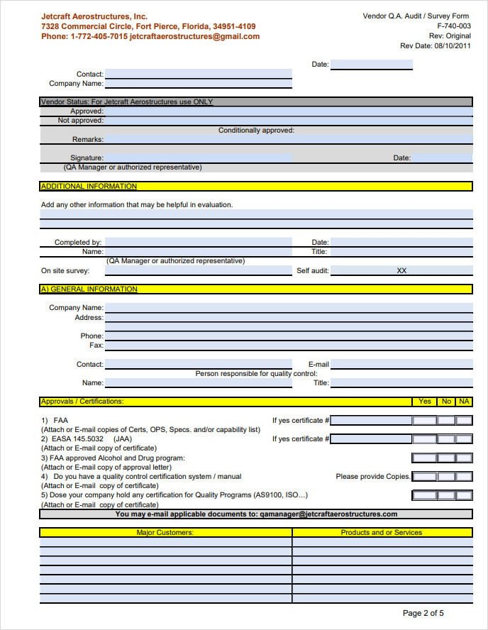 Simple Vendor Audit Survey Form Template