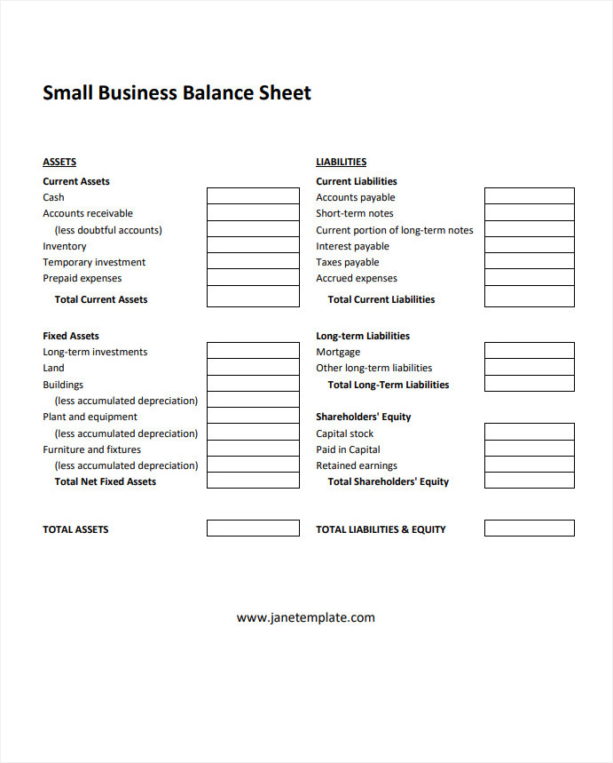 Free printable small business balance sheet template