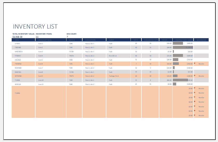 Small Business Inventory Spreadsheet Template Example