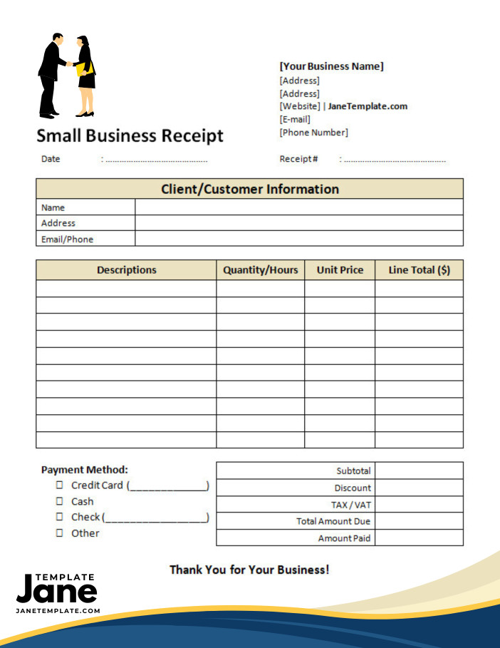 Sample of Printable Small Business Receipt Template Word