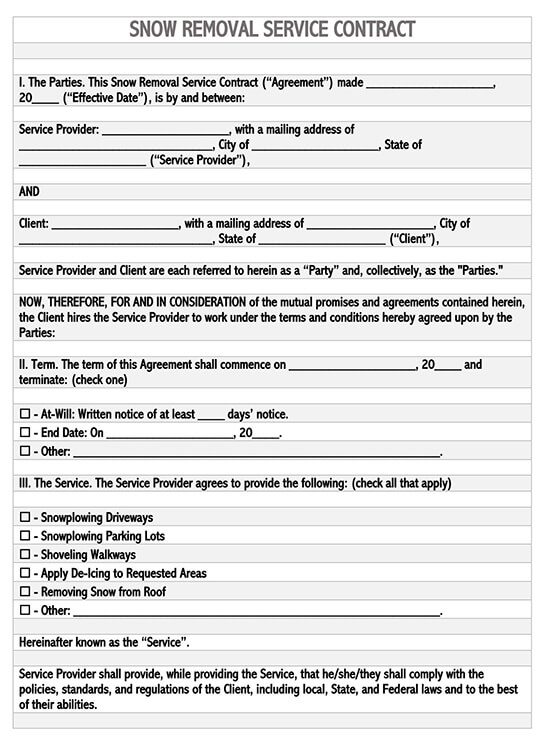 Snow Removal Agreement Template Example