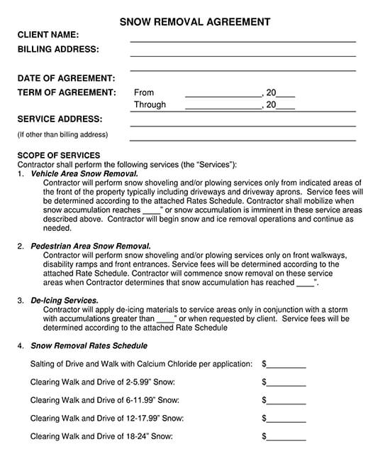 Snow Removal Agreement Template Sample