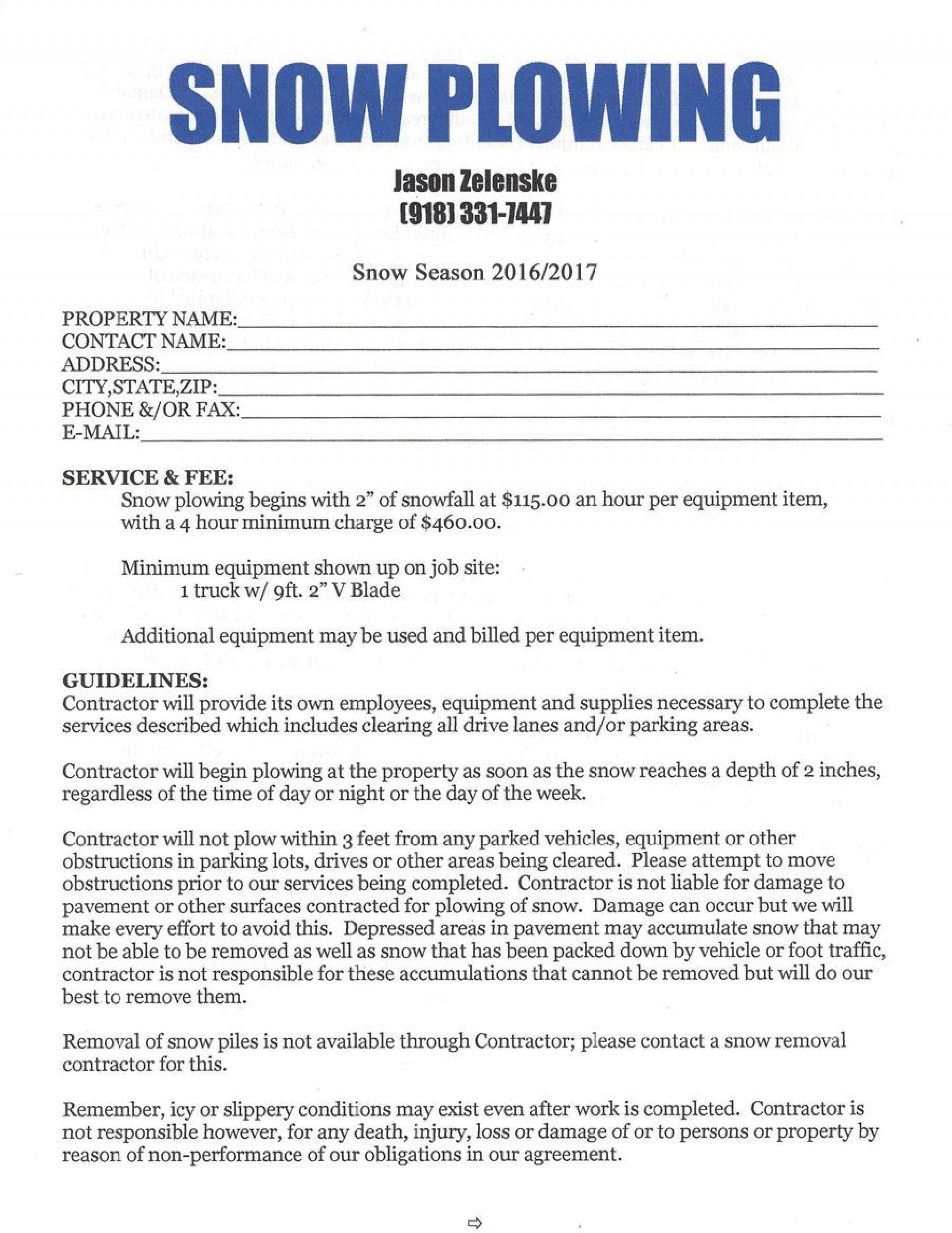 Snow Removal Agreement Template