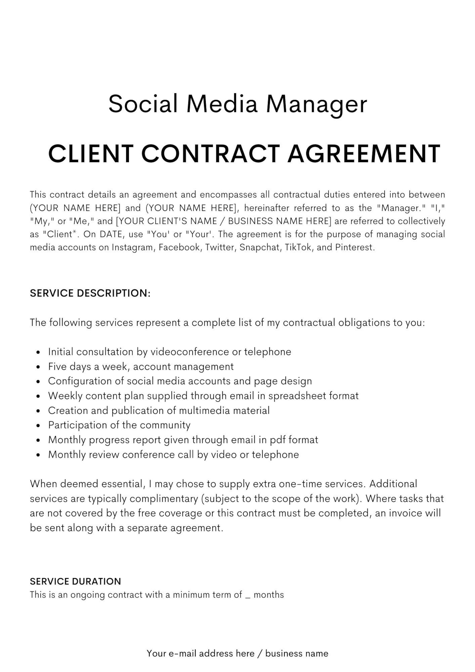 Social Media Management Agreement Template Sample