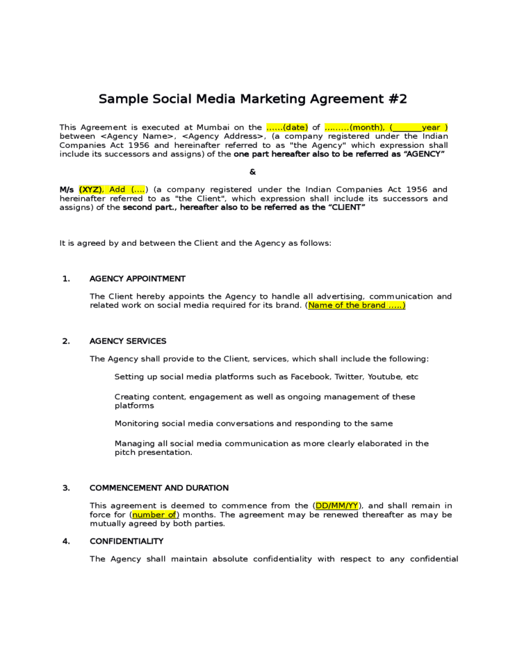 Social Media Management Agreement Template