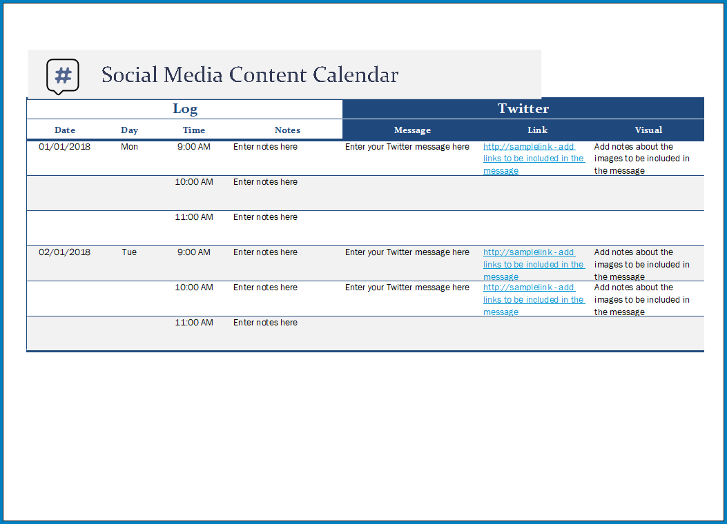 Social Media Post Schedule Template