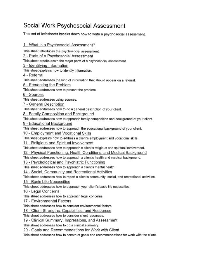 Social Work Psychosocial Assessment Template