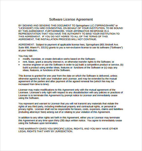 Software License Agreement Template Example