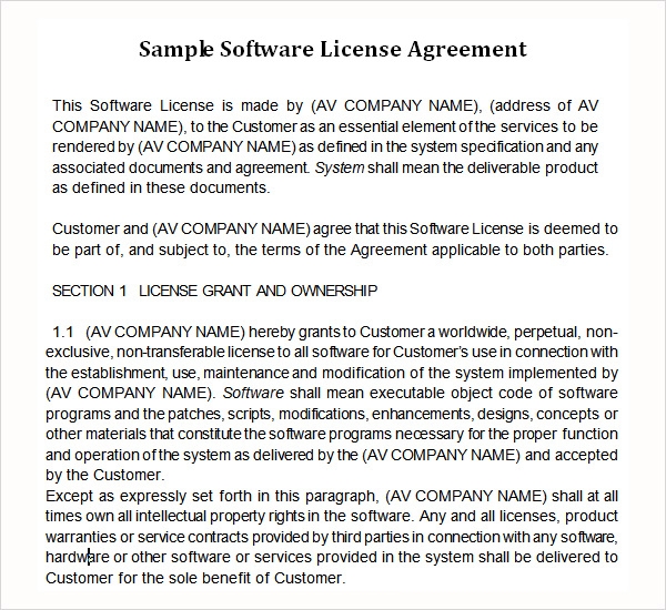 Software License Agreement Template Sample