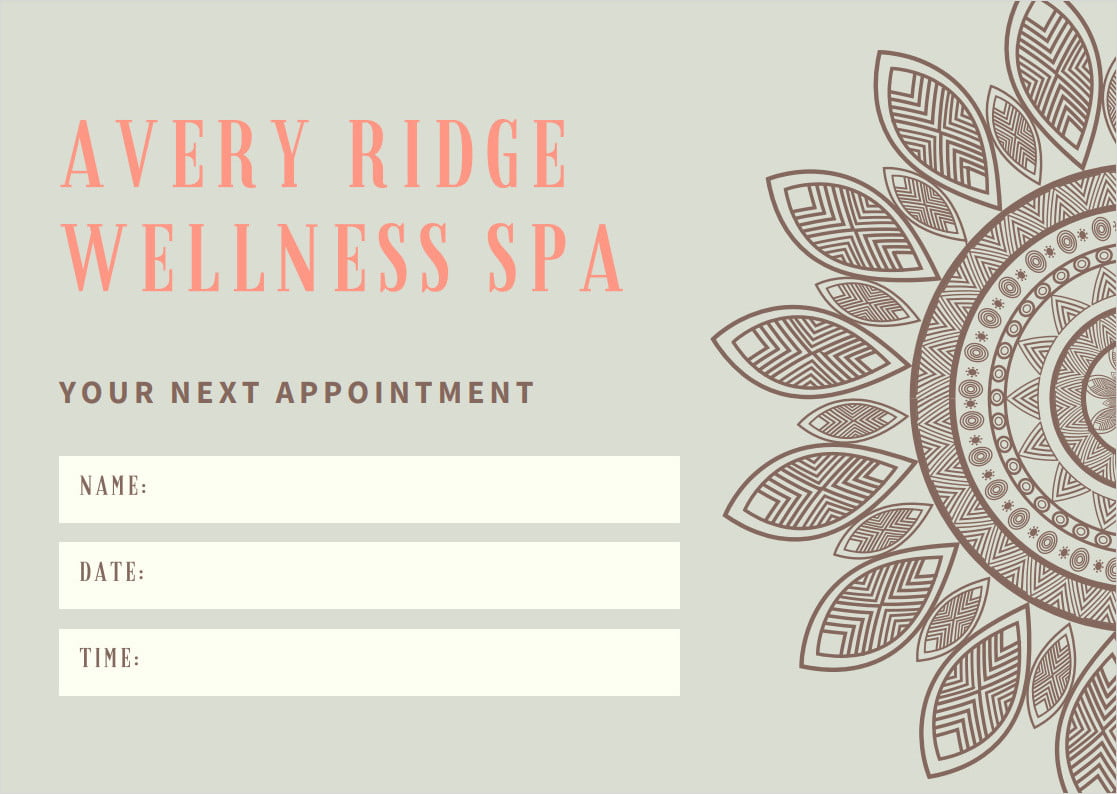 Spa Appointment Card Template