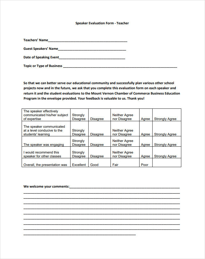 Speaker Evaluation Form for Teacher