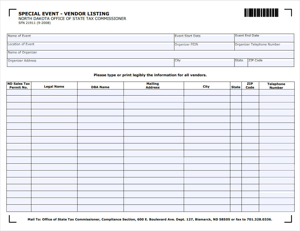 Special Event Vendor List Template