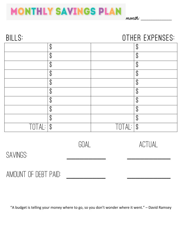 Spending And Savings Worksheet Template