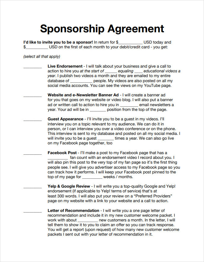 Sponsorship Agreement Form