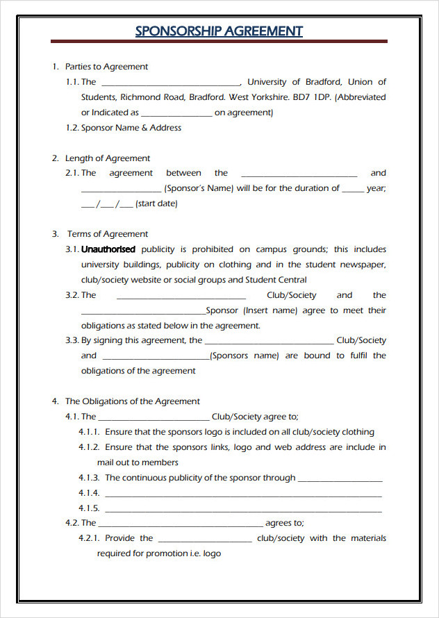 Sponsorship Agreement Template