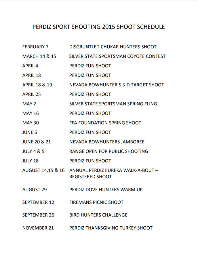 Sport Shooting Schedule Template