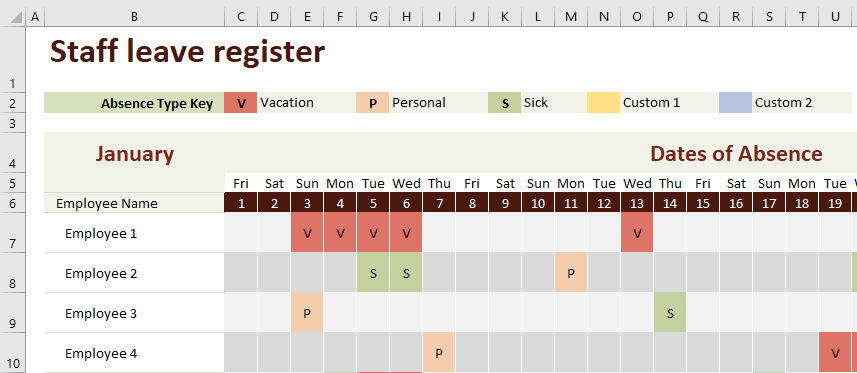 Staff Leave Register Template Example