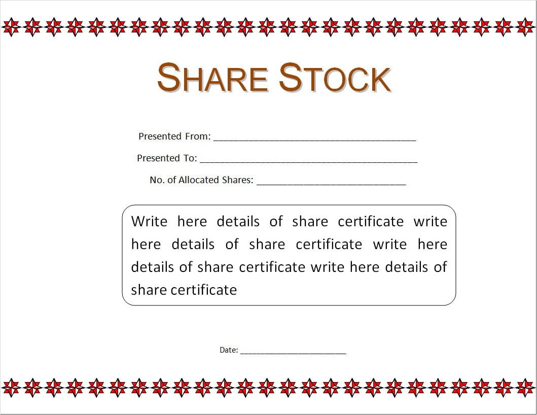 Stock Certificate Printing Template