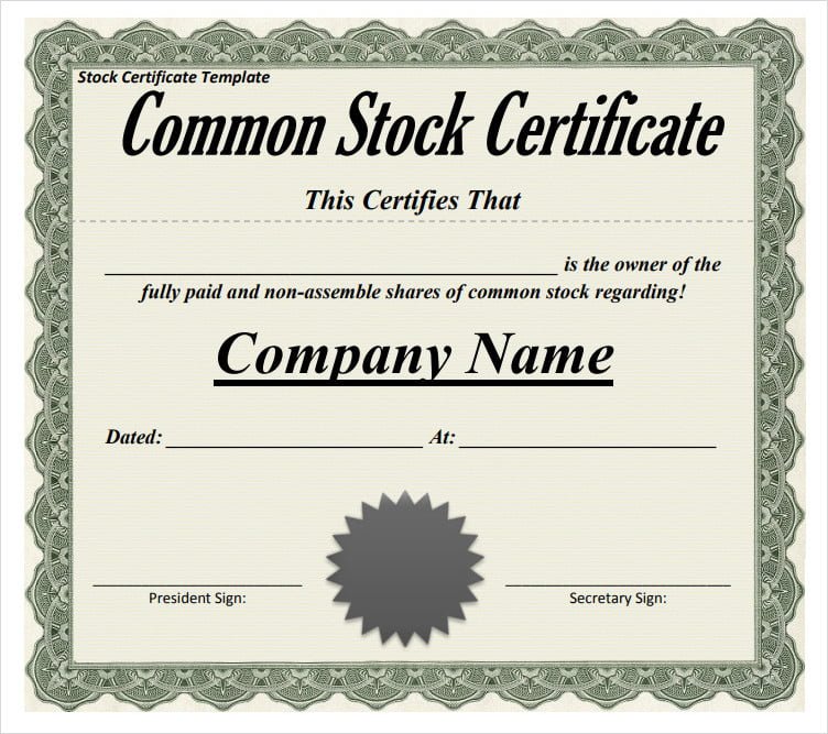 Stock Certificate Template Pdf