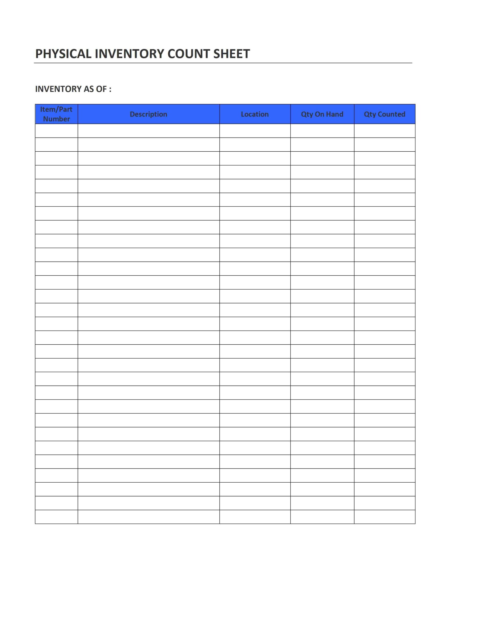 Stock Count Sheet Template Example