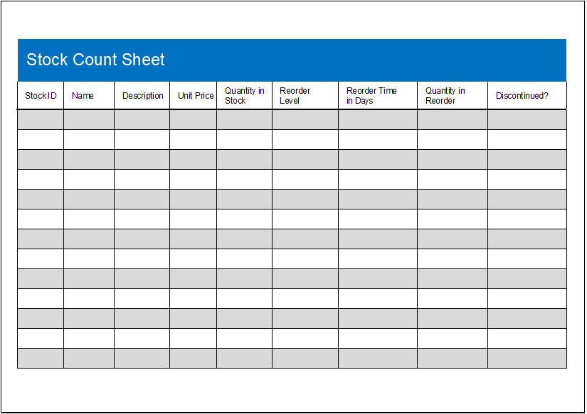 Stock Count Sheet Template Sample