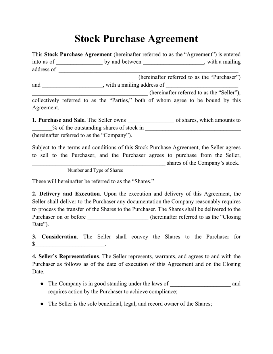 Stock Purchase Agreement Template