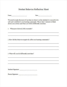 Behavior Reflection Sheet Template