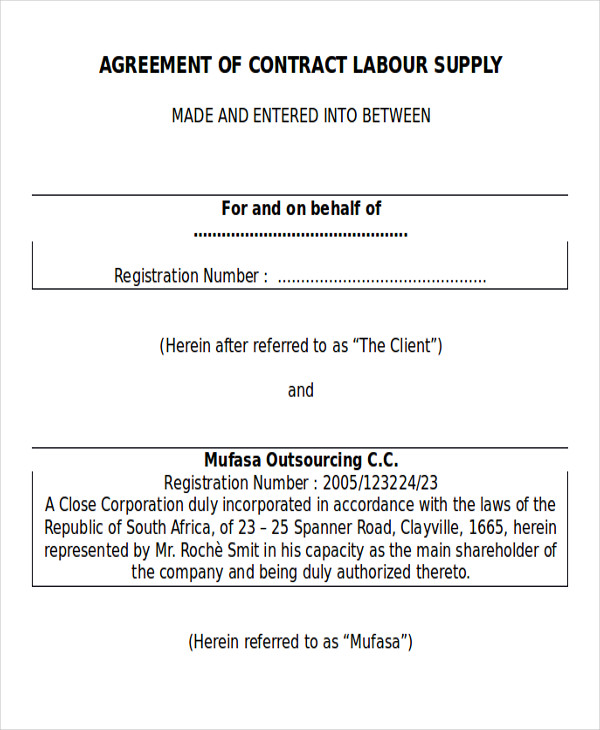 Supply Contract Agreement Template Example