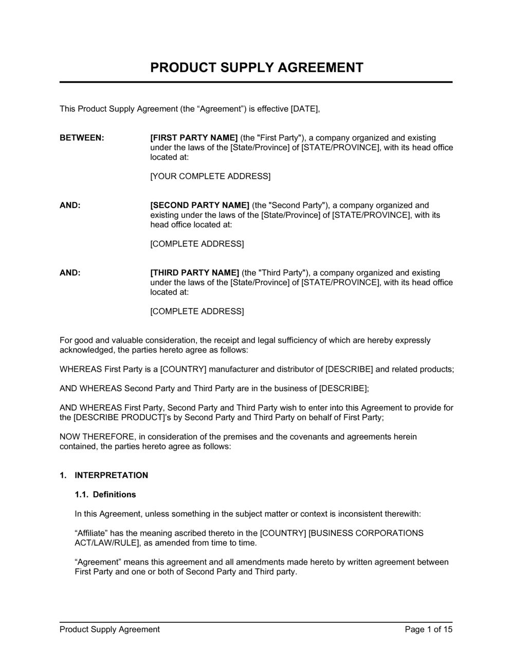 Supply Contract Agreement Template