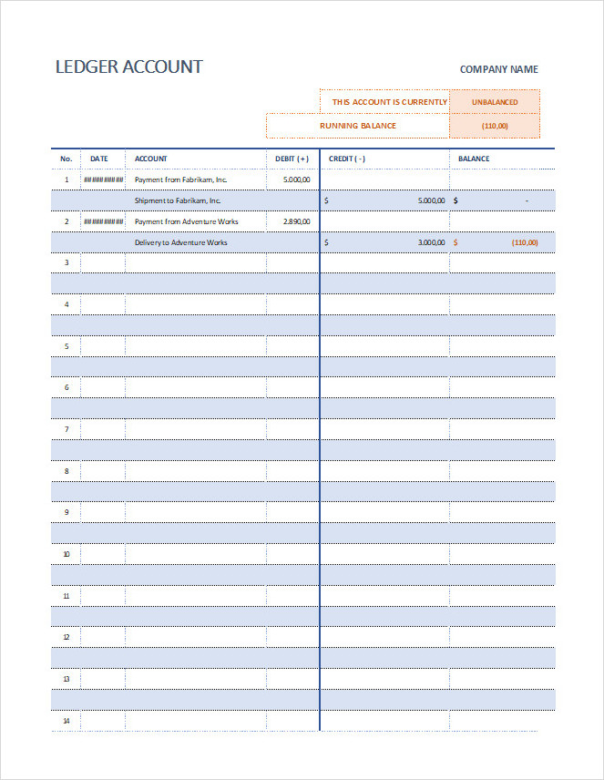 T Ledger Account Sheet Template