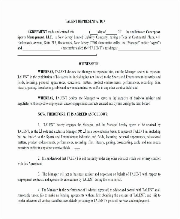 Talent Management Agreement Template Example