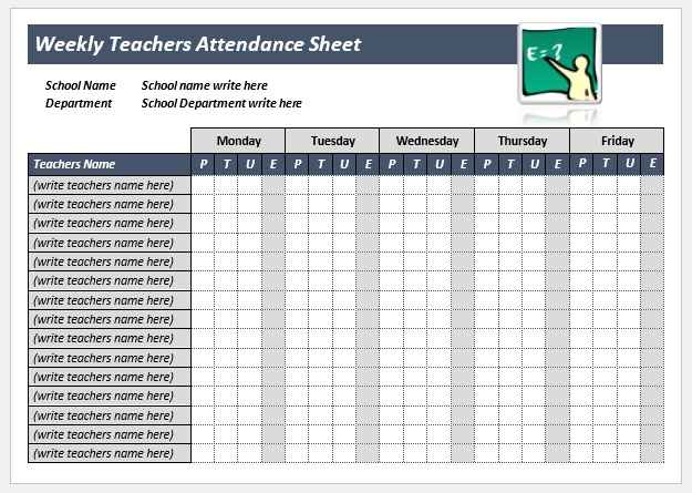 Teacher Attendance Sheet Template Example