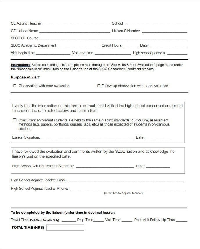 Teacher Peer Evaluation Form