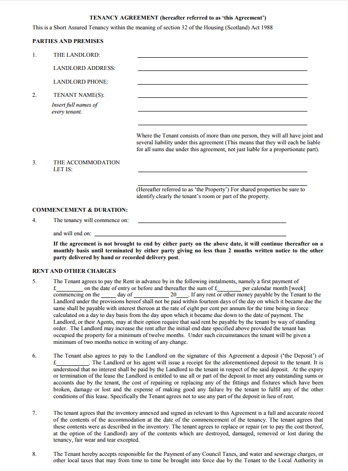 Tenancy Lease Agreement Template Example