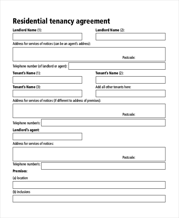 Tenancy Lease Agreement Template Sample