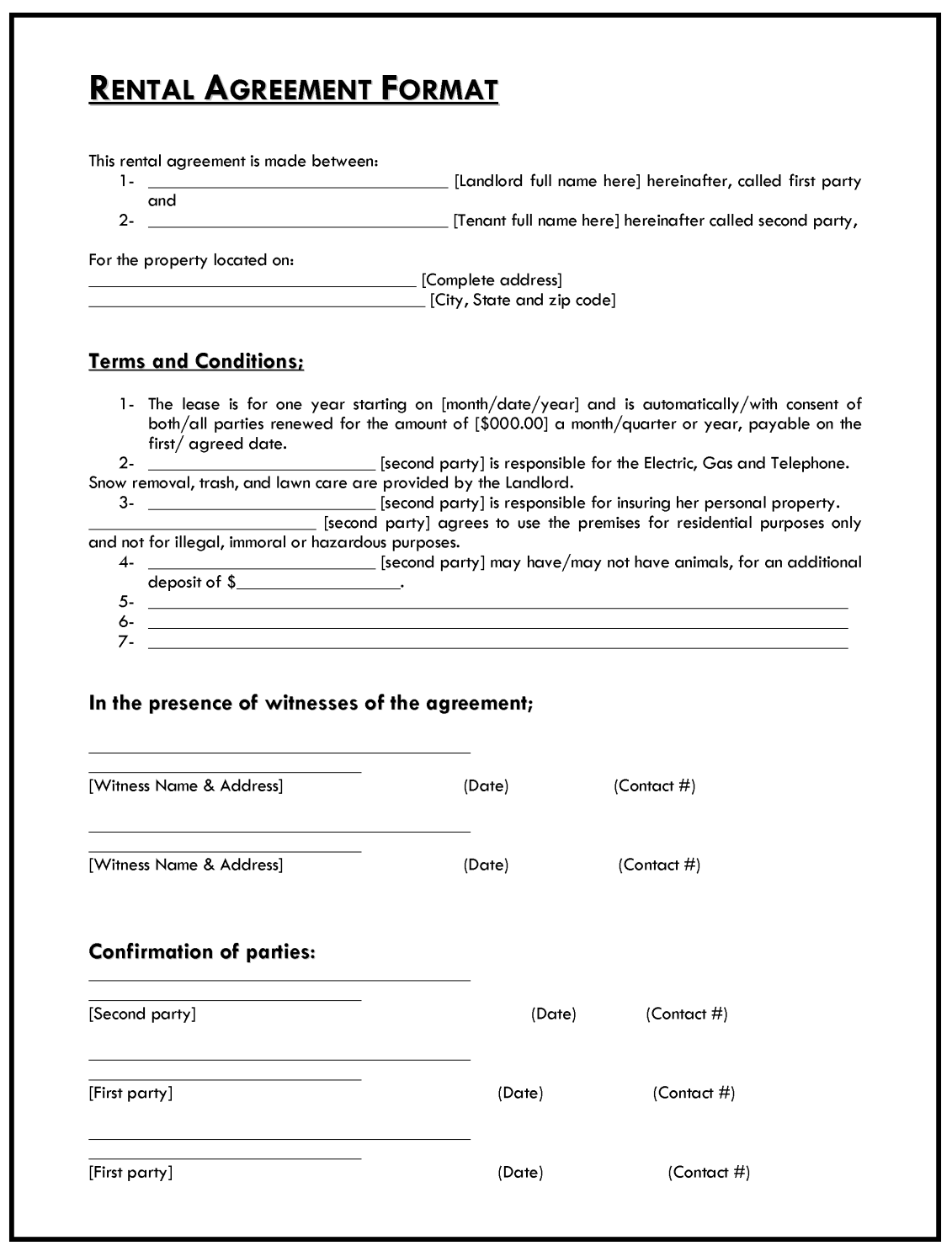 Tenant Agreement Template Example