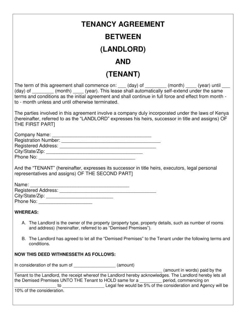 Tenant Agreement Template Sample