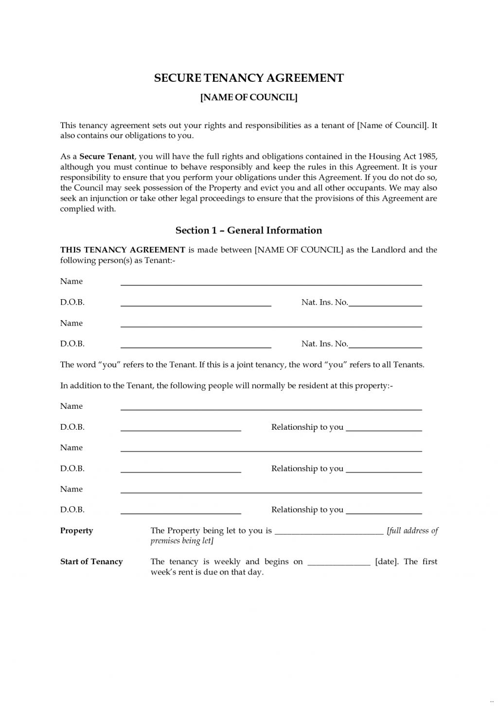 Tenant Agreement Template