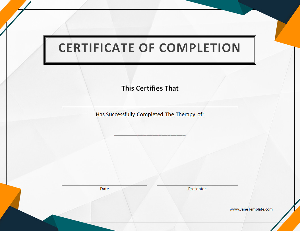 Modern Therapy Completion Certificate Template with therapist's signature line and completion date